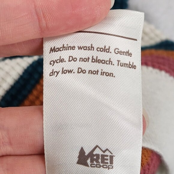 REI Sweater Women Large White Blue Striped Waffle Knit Pullover Cotton Crew Neck - Picture 9 of 12